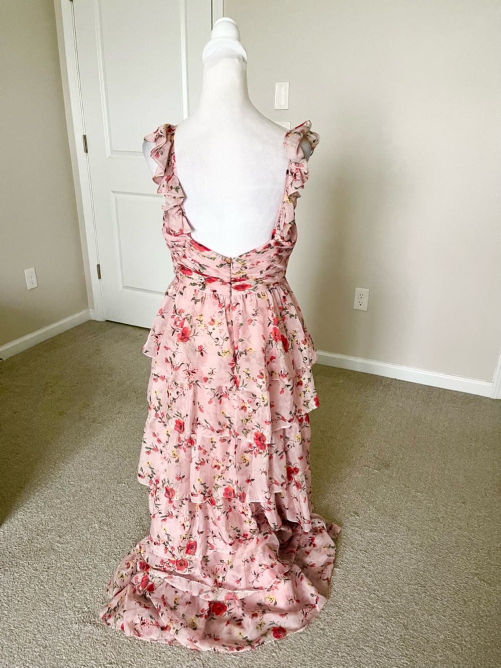Like New Ieena for MacDuggal Pink Floral Sleeveless Tiered Tank Dress Size 8 - Picture 4 of 16